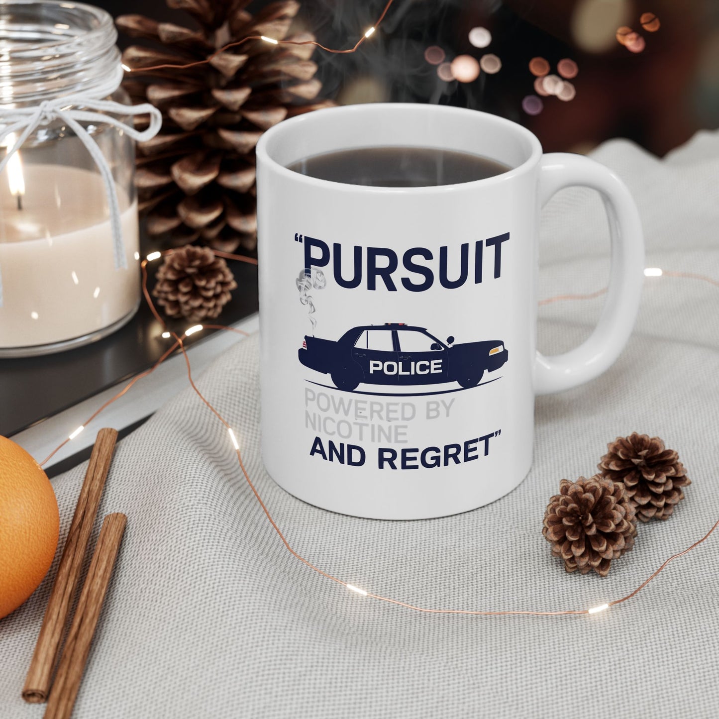 Pursuit Powered by Nicotine and Regret – Patrol Silhouette Coffee Mug