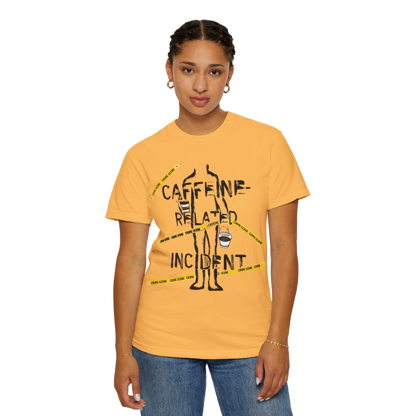 Caffeine-Related Incident T-Shirt – Monochrome Crime Scene Humor | The Salty Sgt