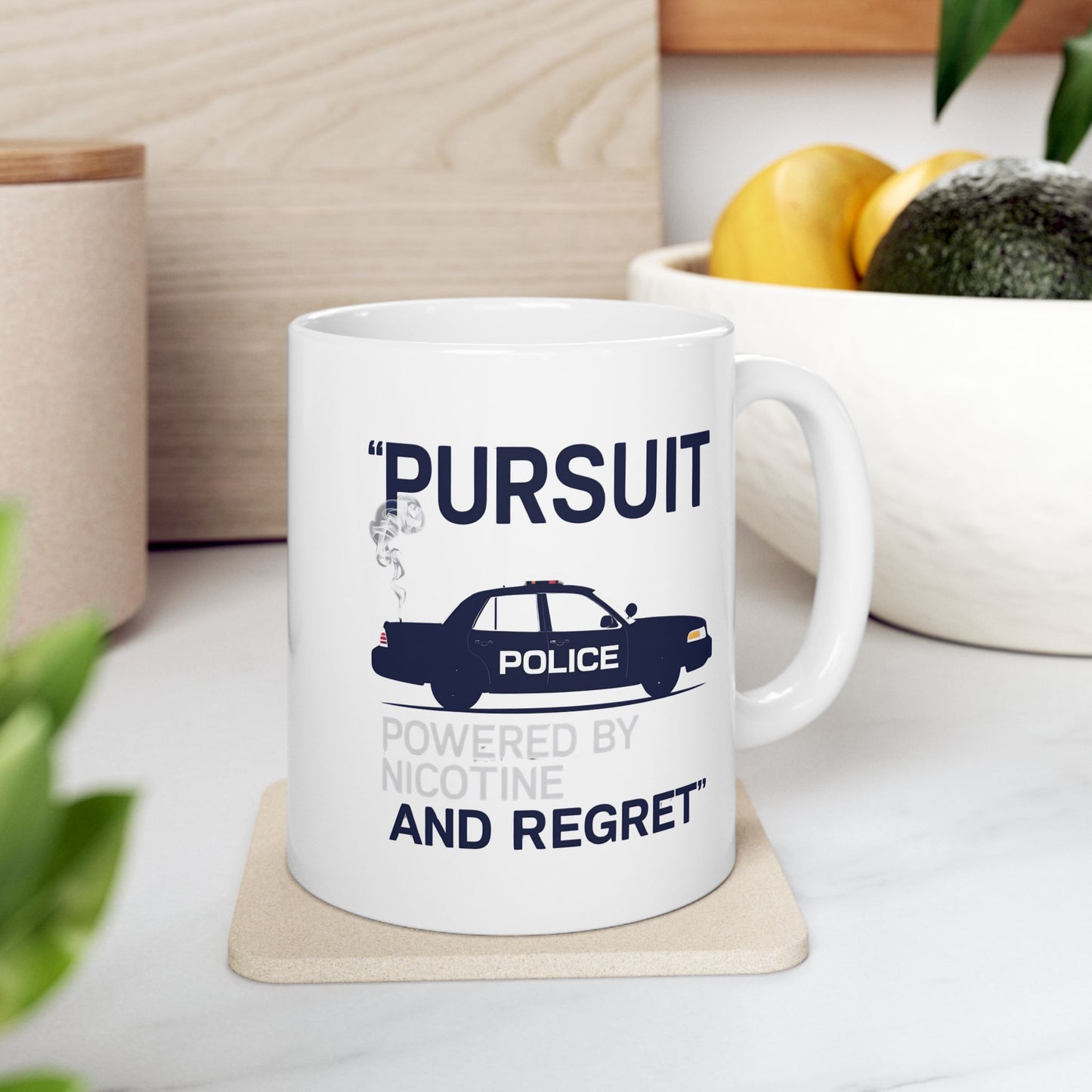 Pursuit Powered by Nicotine and Regret – Patrol Silhouette Coffee Mug