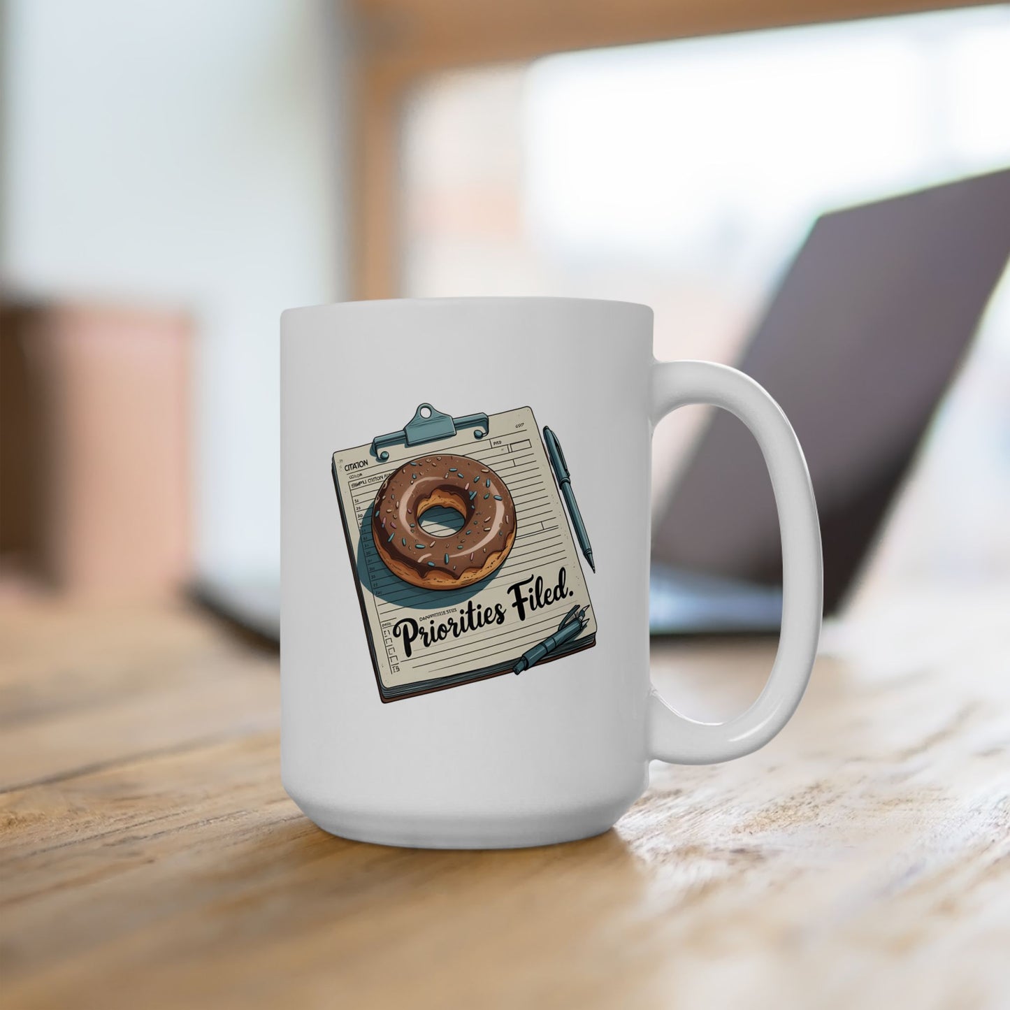Priorities Filed Mug – Donut & Citation Pad Design | The Salty Sgt